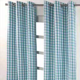 Homescapes Cotton Blue Block Check Gingham Eyelet Curtains 137 X 228 Cm - thumbnail 3