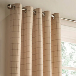 furn. Furn Ellis Check Room Darkening Eyelet Curtain Pair Natural (W)168Cm X (D)183Cm - thumbnail 2