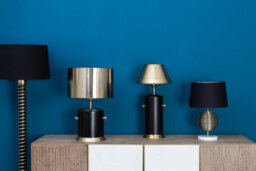 Orsina Luxe Gold Drum Shade Table Lamp, Black & Gold Modern Accent Light For Living Room Or Bedroom - thumbnail 3