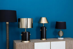 Orsina Luxe Gold Drum Shade Table Lamp, Black & Gold Modern Accent Light For Living Room Or Bedroom - thumbnail 2