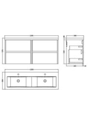 Nuie Havana Wall Hung 4-Drawer Unit & Double Ceramic Basin, Modern Sink Vanity Unit In Midnight Blue With White Basin - thumbnail 7