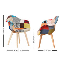 Life Interiors Set Of 6 Multicolor Patchwork Fabaric Upholstered Accent Chairs With Wooden Legs, Mid-Century Modern Armchair - thumbnail 6