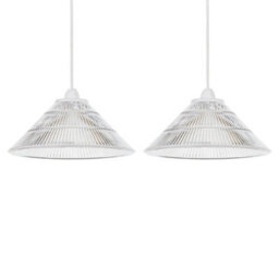 Set Of 2 Fluted Glass Easy Fit Pendant Shade Kitchen Retro Ceiling Lightshades - thumbnail 1