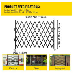 "Vevor Single Folding Security Gate, 75""w X 51.57""h Folding Door Gate, Steel Accordion Security Gate, Scissor Gate" - thumbnail 7