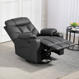 Homcom Manual Recliner Chair With Footrest, Cup Holder, Swivel Base, Black - thumbnail 8