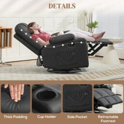 Homcom Manual Recliner Chair With Footrest, Cup Holder, Swivel Base, Black - thumbnail 7
