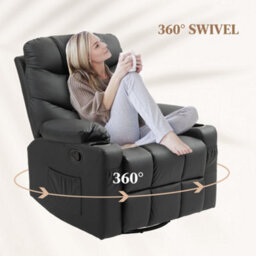 Homcom Manual Recliner Chair With Footrest, Cup Holder, Swivel Base, Black - thumbnail 5