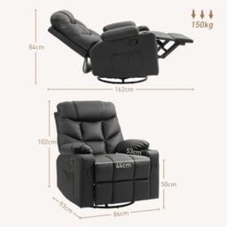 Homcom Manual Recliner Chair With Footrest, Cup Holder, Swivel Base, Black - thumbnail 3