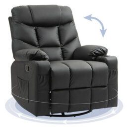 Homcom Manual Recliner Chair With Footrest, Cup Holder, Swivel Base, Black - thumbnail 2