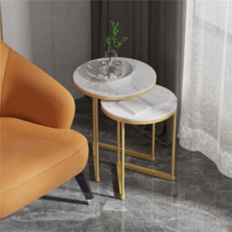 Fativo 55Cm Height Coffee Side End Table With Golden Frame Nightstand Storage Living Room, White Sintered Stone Marble - thumbnail 4