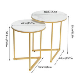 Fativo 55Cm Height Coffee Side End Table With Golden Frame Nightstand Storage Living Room, White Sintered Stone Marble - thumbnail 2