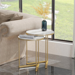 Fativo 55Cm Height Coffee Side End Table With Golden Frame Nightstand Storage Living Room, White Sintered Stone Marble - thumbnail 5