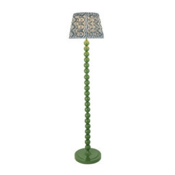 Luminosa Lighting Luminosa Higgledy Gloss Cotswold Green Paint Floor Lamp With Marlin Blue Fabric Ripple Shade 35Cm E27