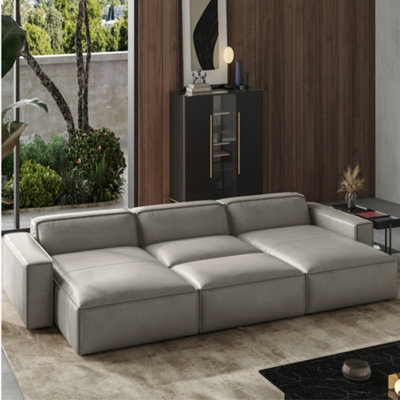 Valencia Nathan Full Aniline Leather Lounge Modular Bed Shape Sofa Light Grey Fsc Pine Wood Top Stitched Seam - image 1