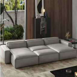 Valencia Nathan Full Aniline Leather Lounge Modular Bed Shape Sofa Light Grey Fsc Pine Wood Top Stitched Seam