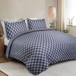 Ameha Printed Duvet Quilt Cover 3 Piece Set Chess Pattern Design Reversible & Skin-Friendly Super King Size (260X220Cm) - thumbnail 2