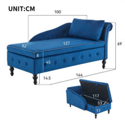 Abrihome Velvet Storage Chaise Lounge - Modern Tufted Sofa With Nailhead Trim For Living Room, Bedroom & Office - thumbnail 8