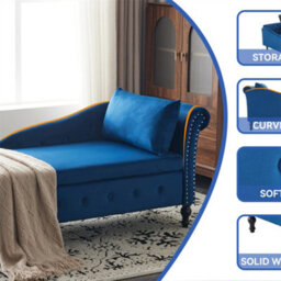 Abrihome Velvet Storage Chaise Lounge - Modern Tufted Sofa With Nailhead Trim For Living Room, Bedroom & Office - thumbnail 4