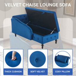 Abrihome Velvet Storage Chaise Lounge - Modern Tufted Sofa With Nailhead Trim For Living Room, Bedroom & Office - thumbnail 3