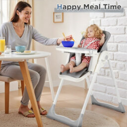 Folding Baby High Chair, Adjustable Toddlers Highchair With 4 Lockable - thumbnail 3