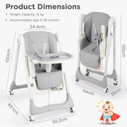 Folding Baby High Chair, Adjustable Toddlers Highchair With 4 Lockable - thumbnail 2