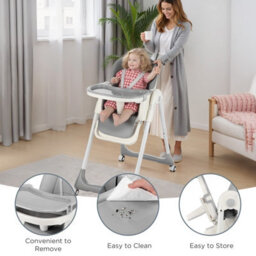 Folding Baby High Chair, Adjustable Toddlers Highchair With 4 Lockable - thumbnail 6