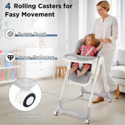Folding Baby High Chair, Adjustable Toddlers Highchair With 4 Lockable - thumbnail 5