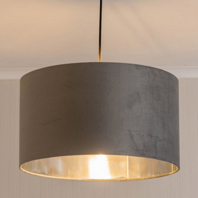 Valuelights Reni Grey Velvet & Silver Inner Drum Ceiling Lamp Shade (D)45Cm - image 1