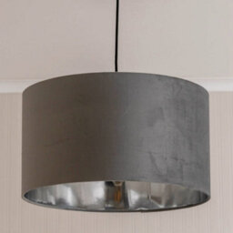 Valuelights Reni Grey Velvet & Silver Inner Drum Ceiling Lamp Shade (D)45Cm - thumbnail 3