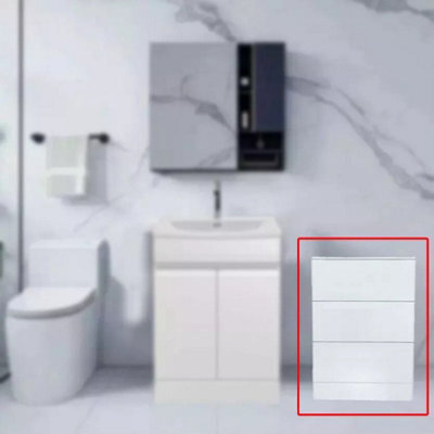 D Pro T Bathrooms Modern Handleless High Gloss White Bathroom Storage Cabinet With 3 Soft-Close Drawers - Durable, Space-Saving Design