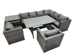 Fimous Rattan Garden Furniture Set Outdoor 8 Seater Patio Corner Sofa Sets With Table 2 Chairs Side Table Dark Grey Mixed - thumbnail 1