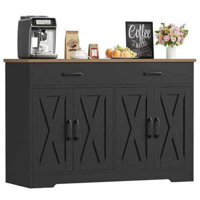 Black 120Cmsideboard Kitchen Cabinets With 2 Drawers, Wooden Storage Cupboard Cabinet - image 1