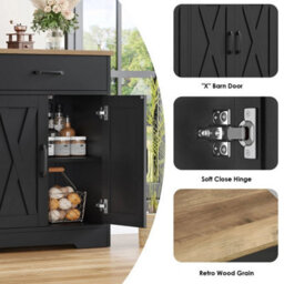Black 120Cmsideboard Kitchen Cabinets With 2 Drawers, Wooden Storage Cupboard Cabinet - thumbnail 5