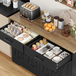 Black 120Cmsideboard Kitchen Cabinets With 2 Drawers, Wooden Storage Cupboard Cabinet - thumbnail 4