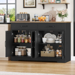 Black 120Cmsideboard Kitchen Cabinets With 2 Drawers, Wooden Storage Cupboard Cabinet - thumbnail 3