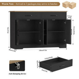 Black 120Cmsideboard Kitchen Cabinets With 2 Drawers, Wooden Storage Cupboard Cabinet - thumbnail 2