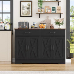 Black 120Cmsideboard Kitchen Cabinets With 2 Drawers, Wooden Storage Cupboard Cabinet - thumbnail 6