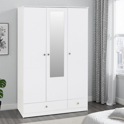 Seconique Denver 3 Door 2 Drawer Mirrored Wardrobe - White Gloss - image 1