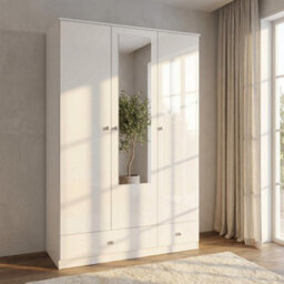 Seconique Denver 3 Door 2 Drawer Mirrored Wardrobe - White Gloss - thumbnail 9