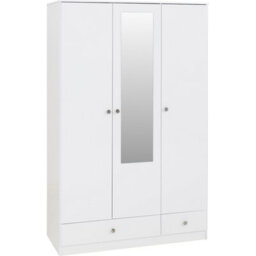 Seconique Denver 3 Door 2 Drawer Mirrored Wardrobe - White Gloss - thumbnail 2