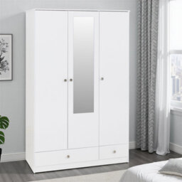 Seconique Denver 3 Door 2 Drawer Mirrored Wardrobe - White Gloss - thumbnail 1