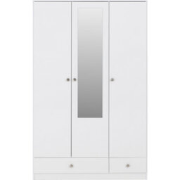 Seconique Denver 3 Door 2 Drawer Mirrored Wardrobe - White Gloss - thumbnail 3