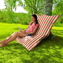 rucomfy Beanbags Rucomfy Adults Squarbie Bean Bag - Indoor Or Outdoor Bean Bag Lounger Chair Red Striped Print - thumbnail 2