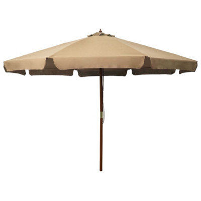 Berkfield Outdoor Parasol With Wooden Pole 330 Cm Taupe - image 1
