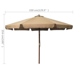Berkfield Outdoor Parasol With Wooden Pole 330 Cm Taupe - thumbnail 5