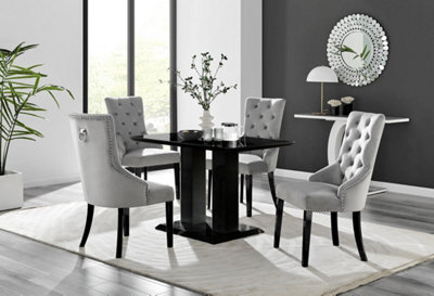 Furniturebox Imperia 4 Modern Black High Gloss Dining Table And 4 Grey Belgravia Black Leg Chairs - image 1