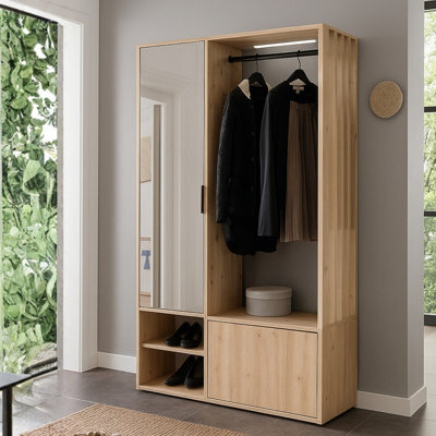 dress cabinet design with mirror 3 Doors Wardrobe Cabinet Closet with Mirror, Storage Drawers, Shelves and Hanging Rail for Clothes, Bedroom Organizer - Bed Bath & Beyond
