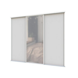 A-Class Sliding Doors Set Of 3 Light Grey & Mirror Sliding Wardrobe Door Kit, White Frame & Tracks, Opening Height (H) 225-226Cm & Width (W) 223-224Cm - thumbnail 1