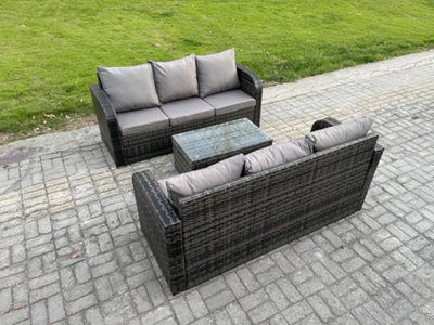 Fimous Outdoor Garden Furniture Sets 6 Seater Wicker Rattan Furniture Sofa Sets With Rectangular Coffee Table 3 Seater Sofa - image 1