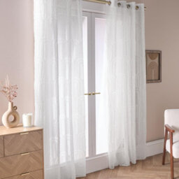 Ohs Tufted Arches Voile Net Curtain Pair Window Panels Slot Top Set - White - thumbnail 2